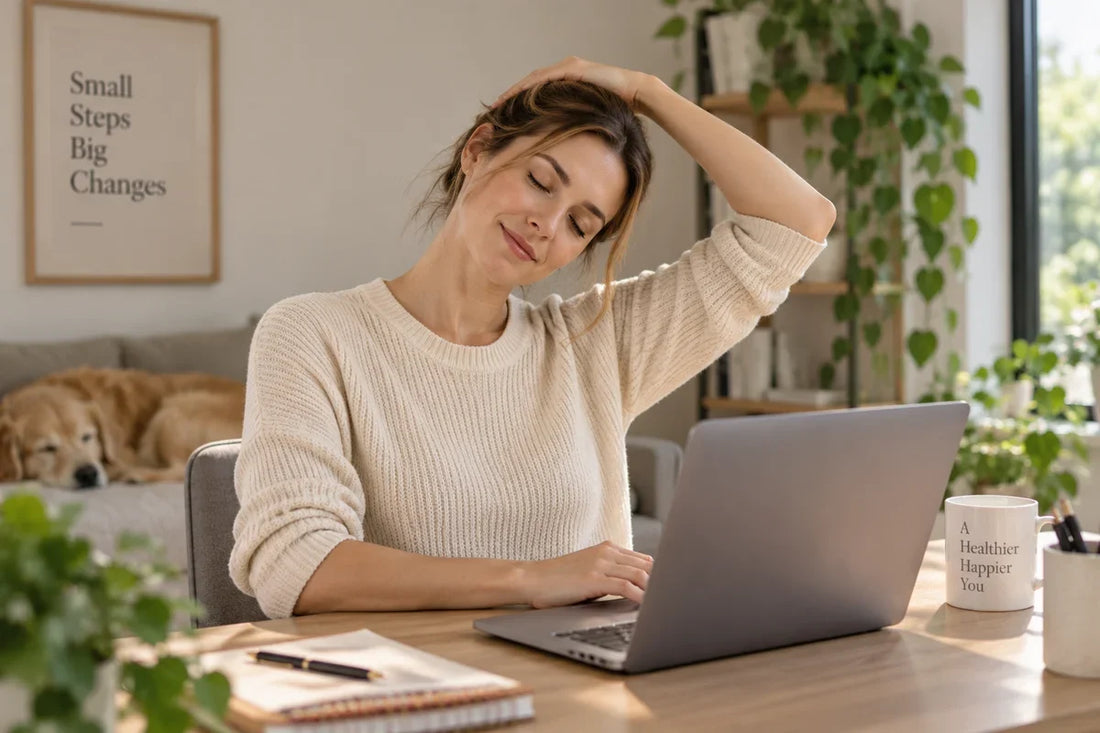 Woman working on a laptop during a long period of screen time