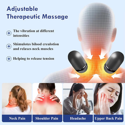 Diagram of massage nodes at the base of the neck with adjustable vibration information