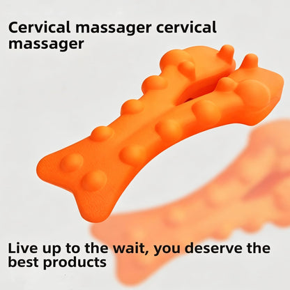 Orange curved trigger point massager with raised nodes shown from an angled side view