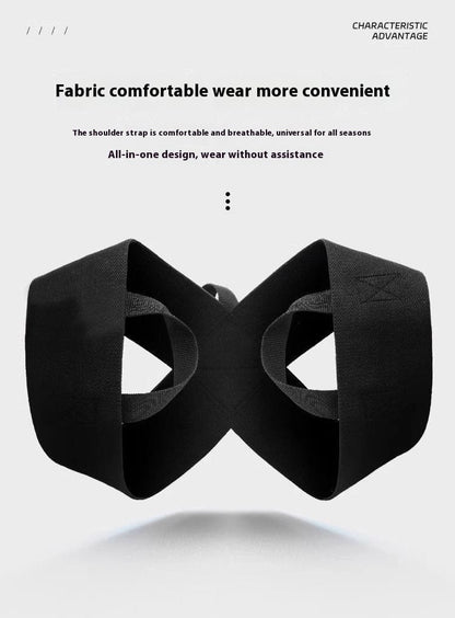 Black shoulder posture corrector with wide shoulder bands and crossed center straps