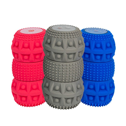 Vibrating Muscle Recovery Roller in red, grey, and blue textured options