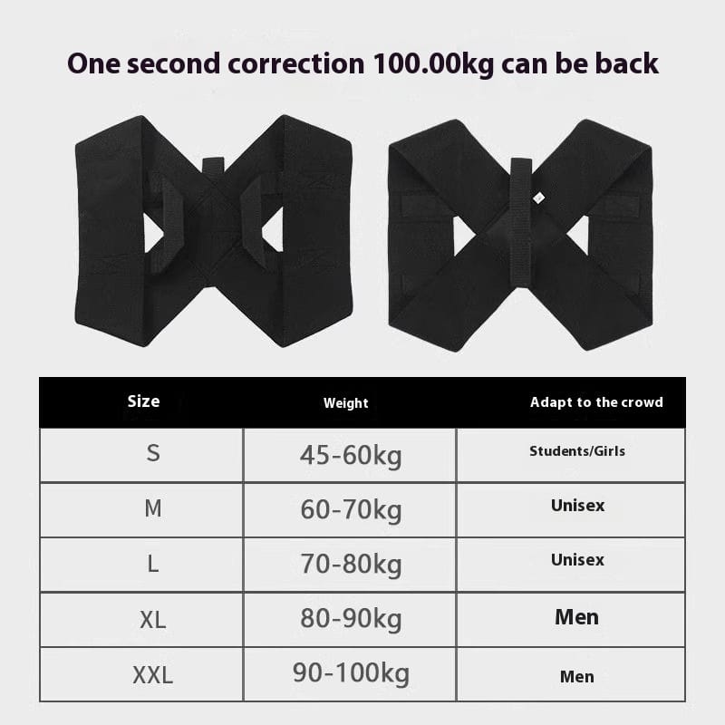 Invisible Shoulder Posture Corrector with size chart for choosing the right fit
