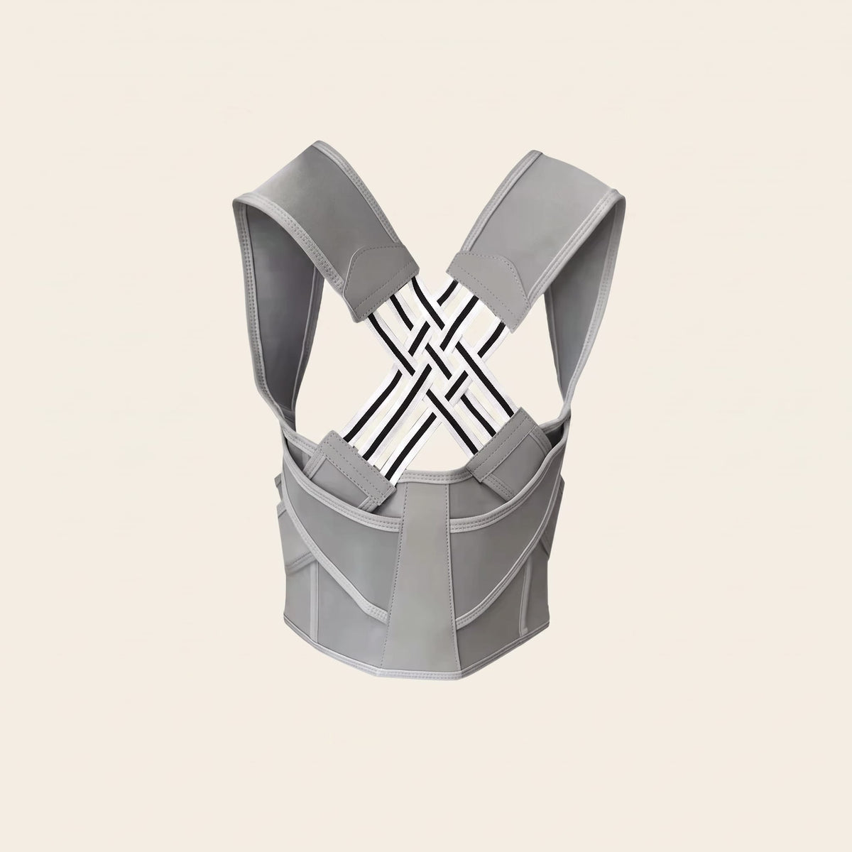 Gray Pro Back Posture Corrector with black-and-white crossed elastic straps
