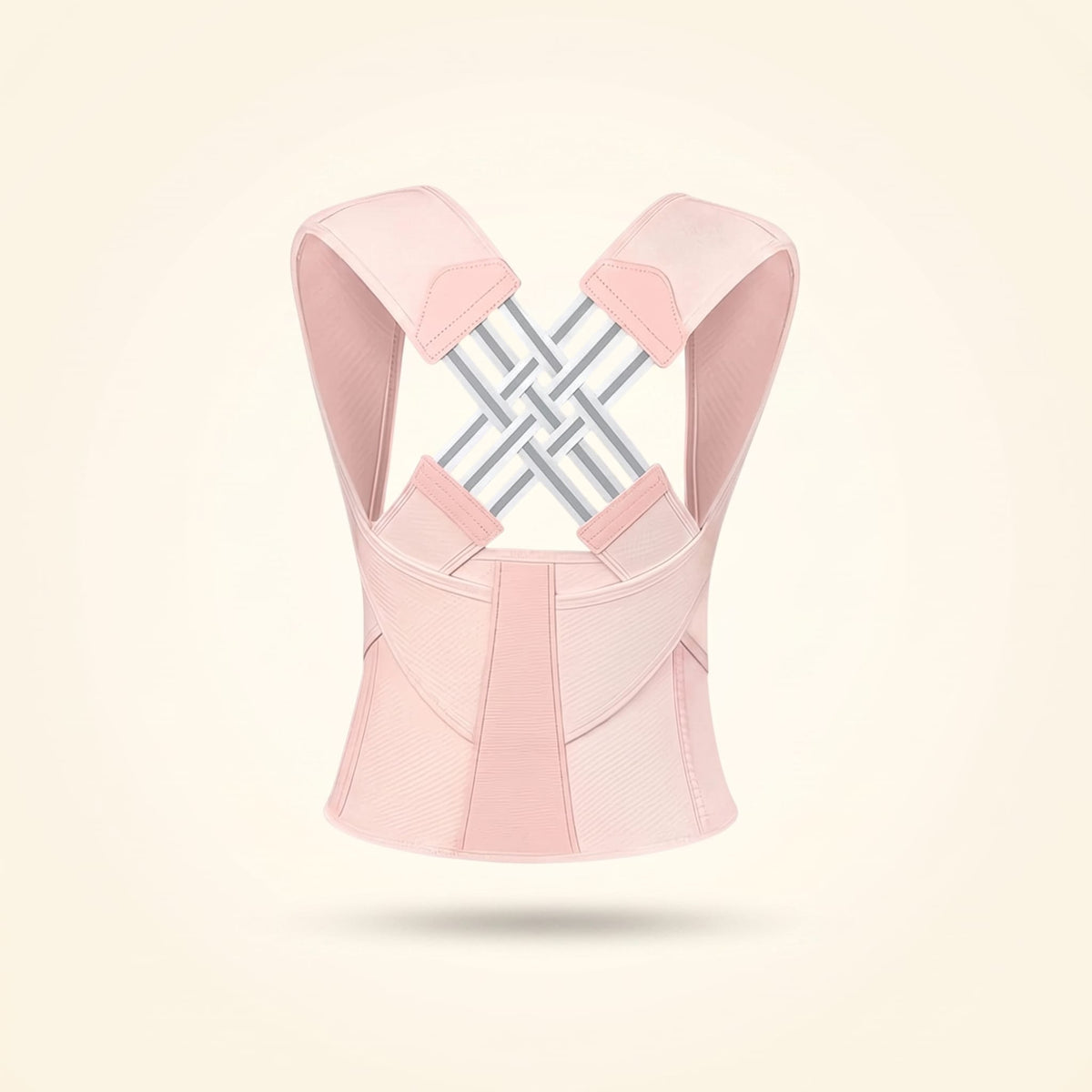 Pink Pro Back Posture Corrector with gray crossed elastic straps