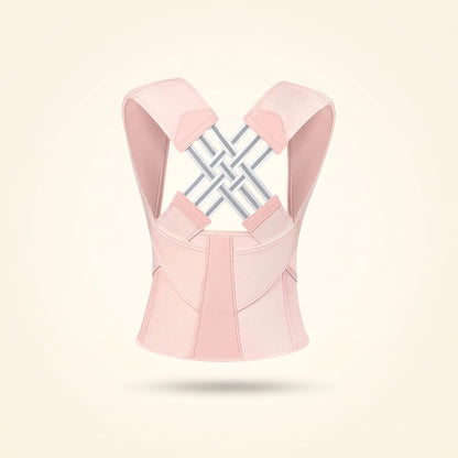 Pink Pro Back Posture Corrector with gray crossed elastic straps