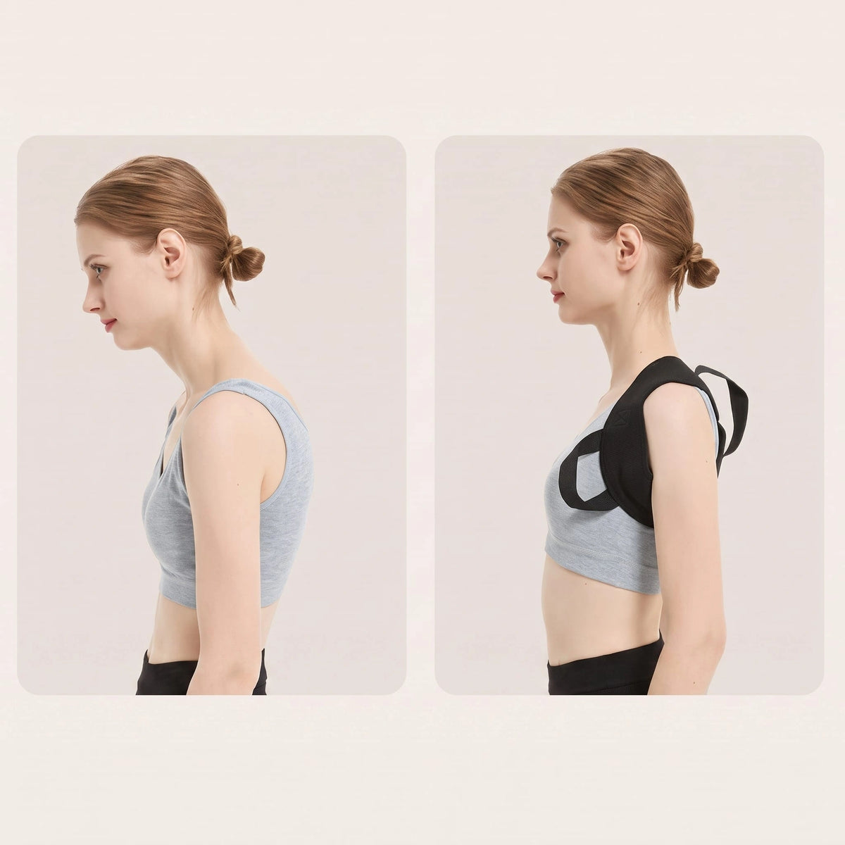 Invisible Shoulder Posture Corrector showing before and after in side profile