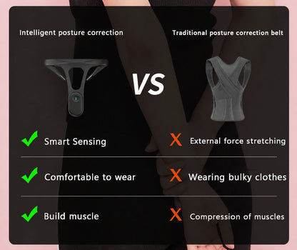 Comparison chart of a black smart posture corrector and a traditional posture belt