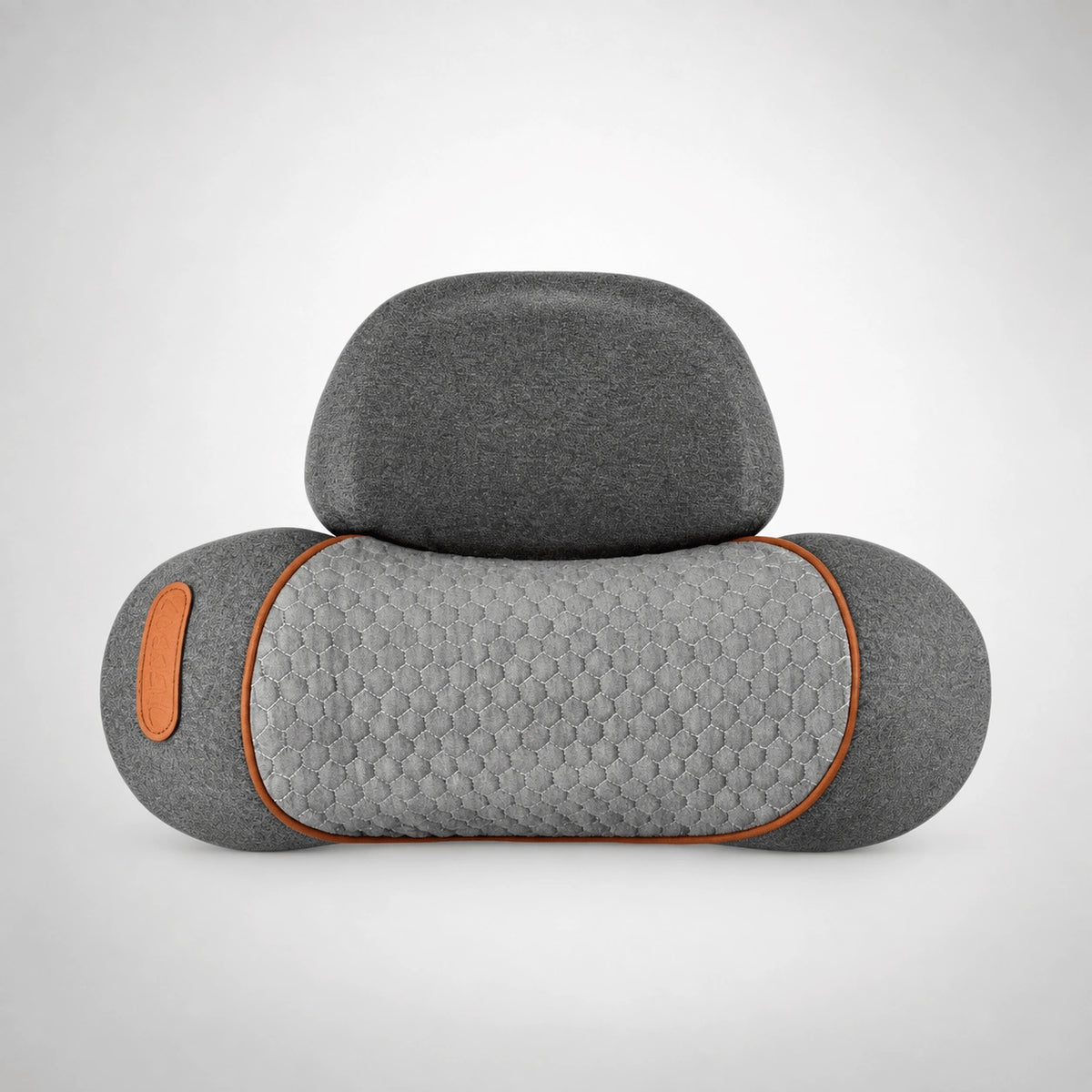 Gray 3-in-1 Neck Traction Massager with orange trim and contoured head support
