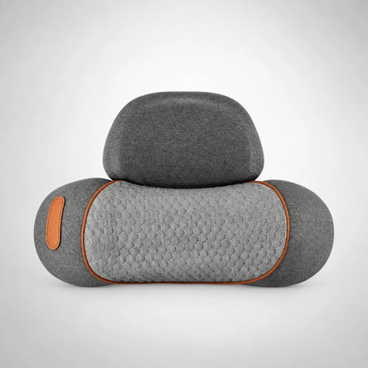 Gray 3-in-1 Neck Traction Massager with orange trim and contoured head support