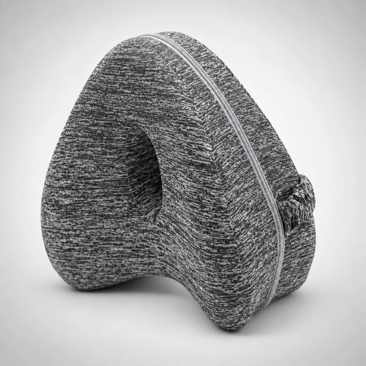 Gray NASHIMPRO side sleeper alignment pillow with contoured shape, zipper, and strap